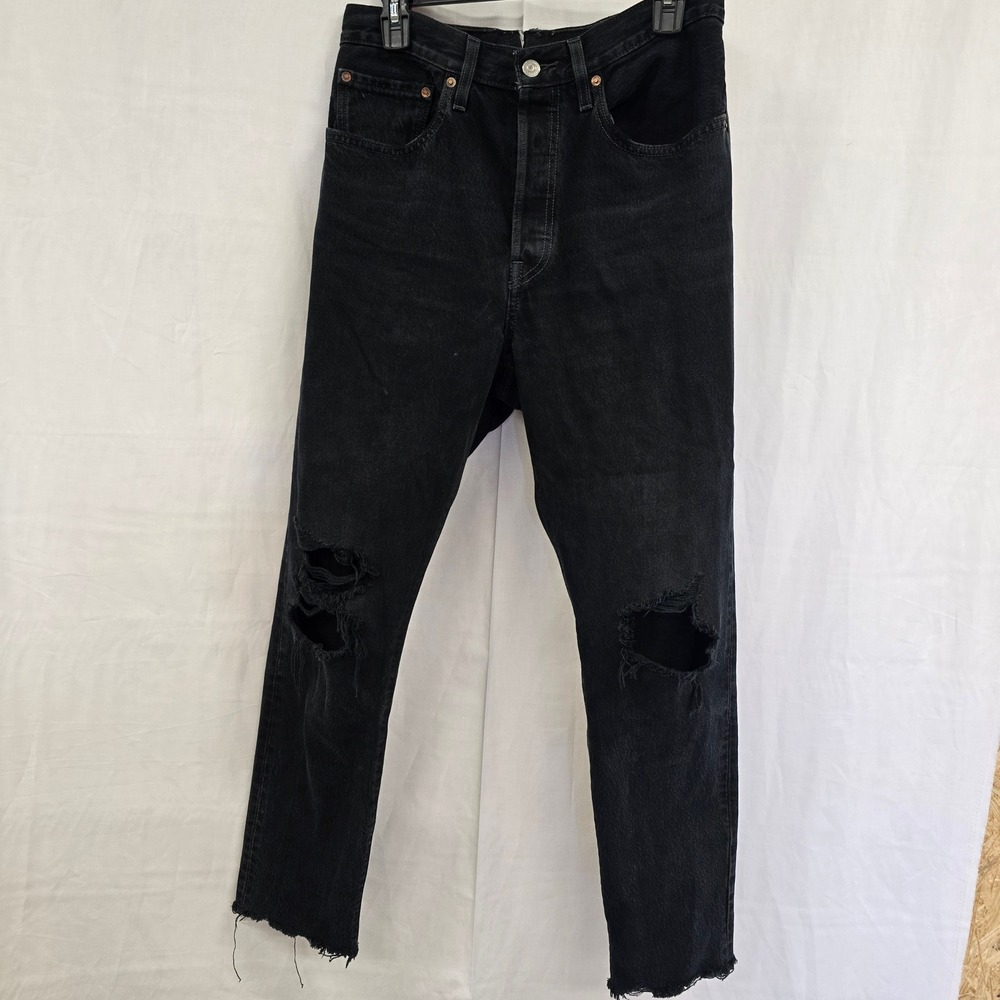 Levis 501 S Skinny Jeans Womens Black Distressed High Rise Denim W30/28
